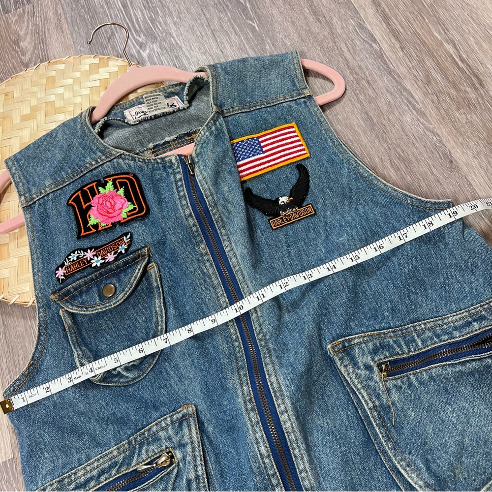 Vintage Harley Davidson patchwork denim vest motorcycle - Picture 5 of 7